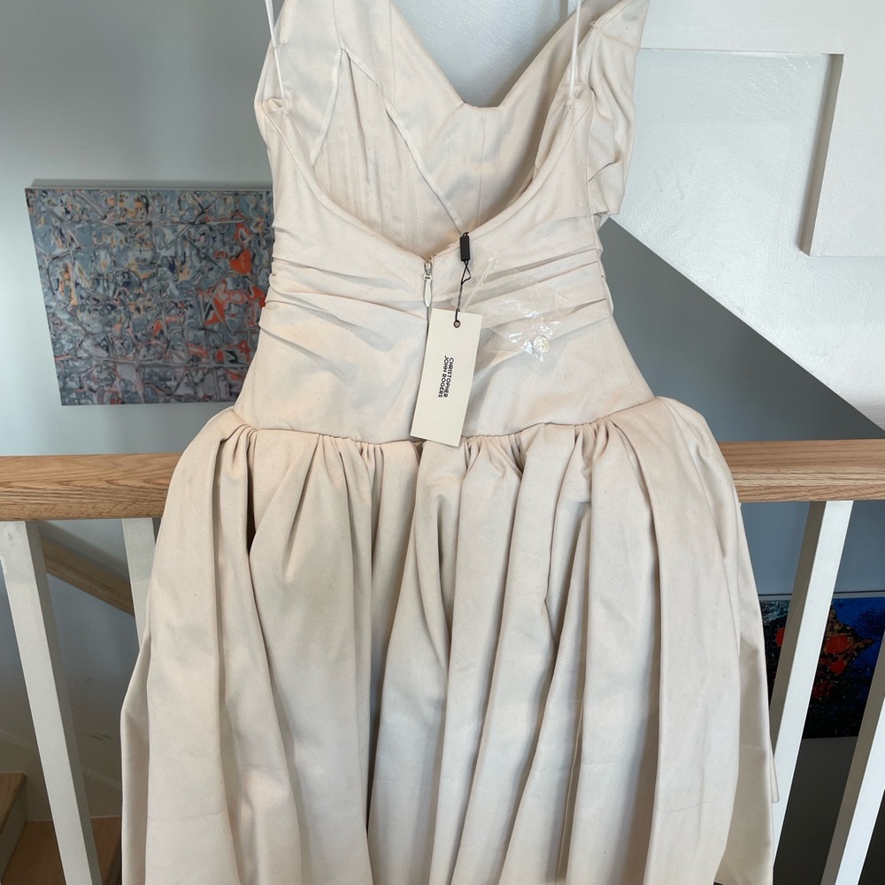 Christopher John Rogers ruched strapless handkerchief corset dress Size 0 NWT - Picture 8 of 11